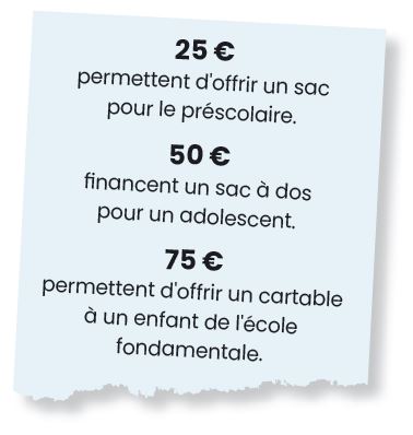 choix de dons pour un cartable, un sac à dos, un sac