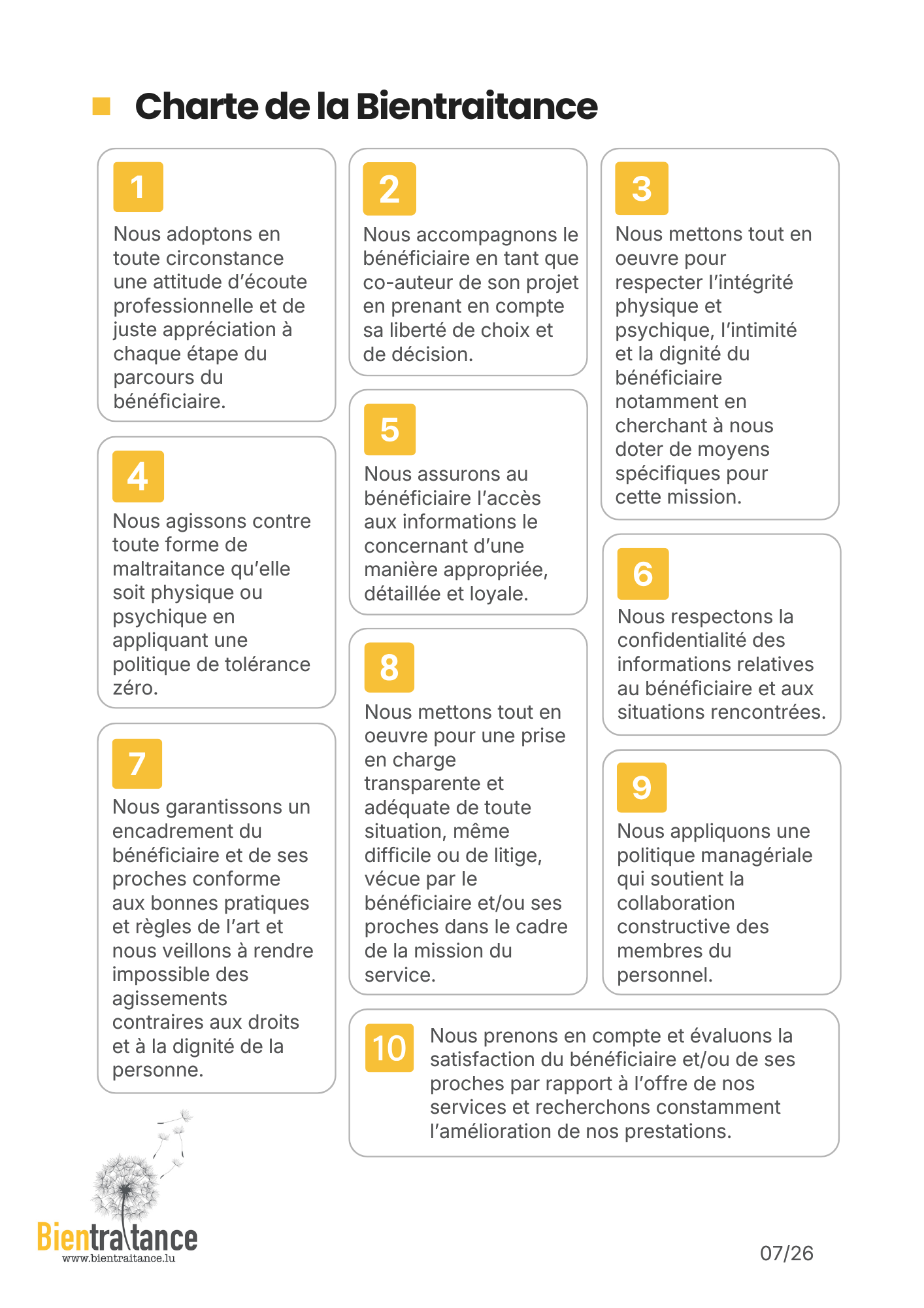 Charte de la Bientraitance Français